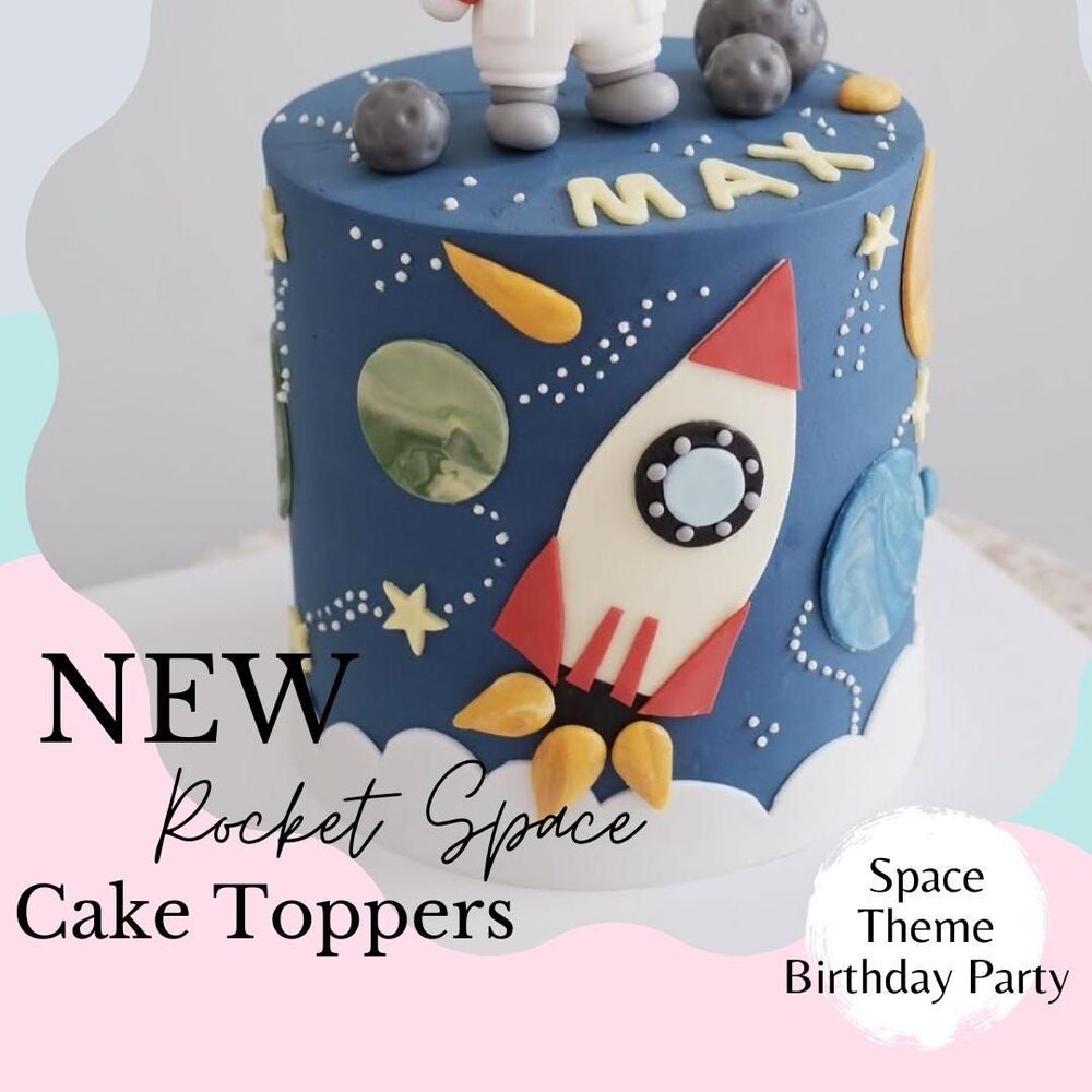 Space Rocket Fondant Cake Topper: Galaxy Birthday Party Decor